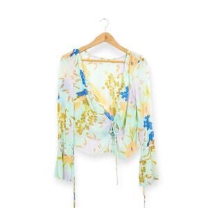 Free People Of Paradise Floral Bell Sleeve Sheer Blouse